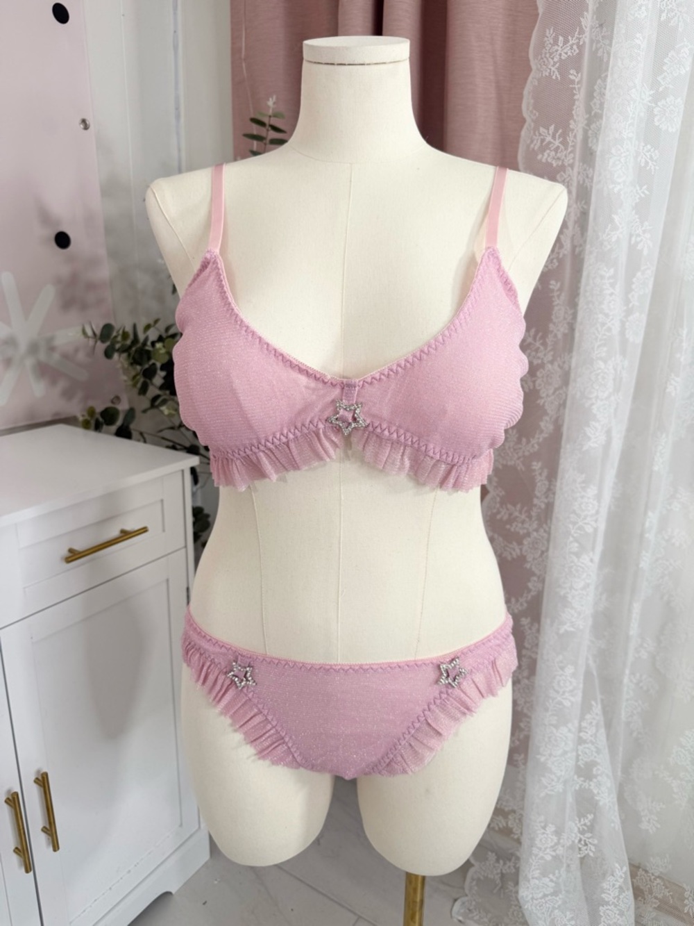 Sugar Thrillz Pink Ruffle Bralette & underwear Set